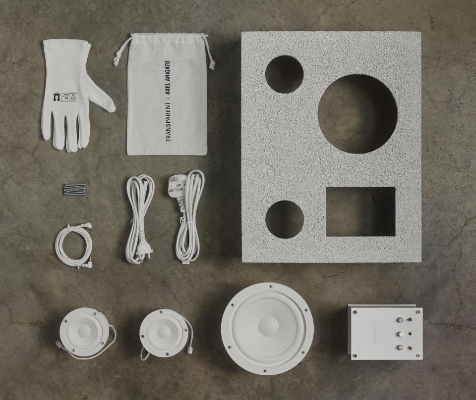 Components of the Axel Arigato x Transparent speaker