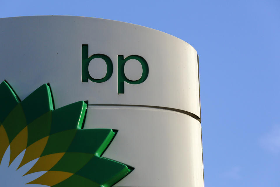 A BP logo is seen at a petrol station in London, Britain January 15, 2015.   REUTERS/Luke MacGregor/File Photo