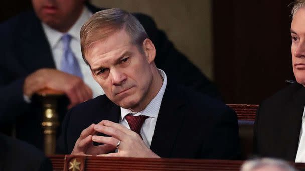 PHOTO: U.S. Rep.-elect Jim Jordan listens to voting in the House Chamber during the fourth day of elections for Speaker of the House at the U.S. Capitol Building, Jan. 06, 2023 in Washington, DC. (Win Mcnamee/Getty Images)