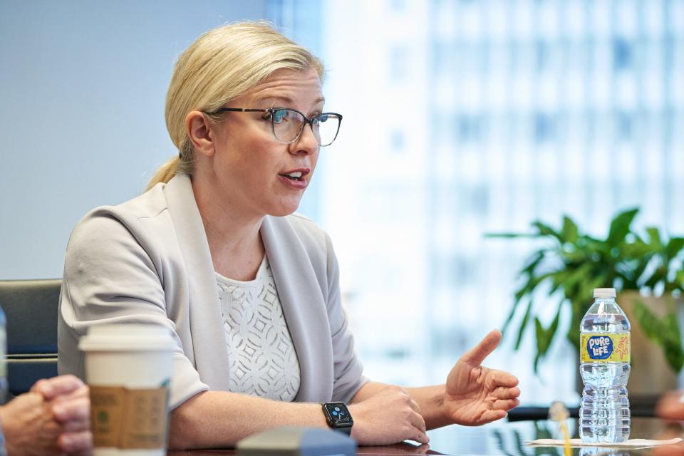 Julie Gunnigle, the Democratic candidate for Maricopa County Attorney, meets with members of The Arizona Republic in The Arizona Republic board room in Phoenix on Tuesday, Oct. 4, 2022.