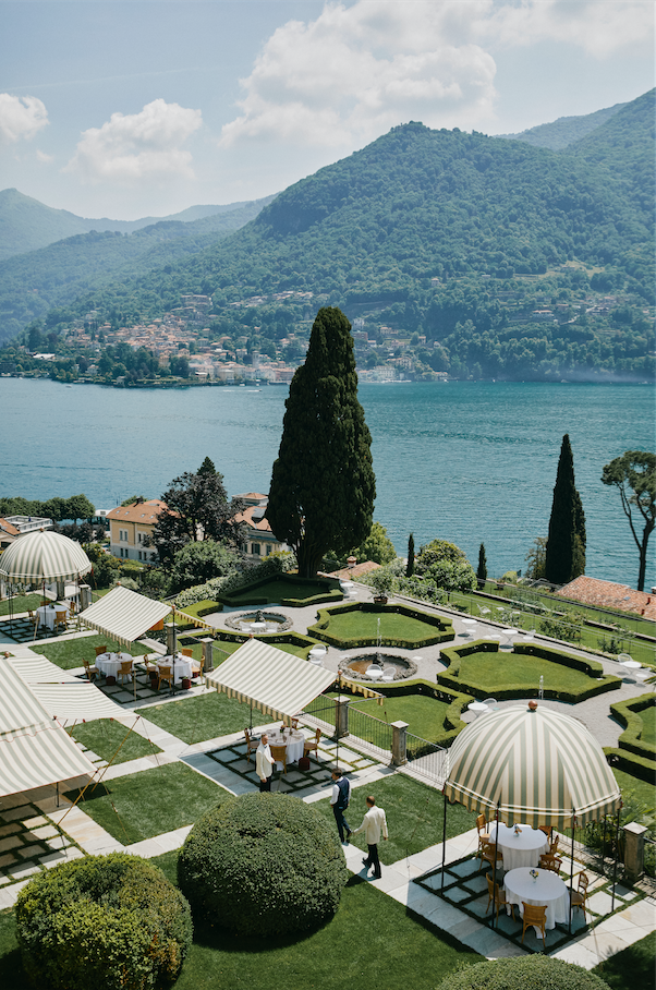 View over the restaurant terrace and giardino all’italiana at Passalacqua. - Credit: Stefan Giftthaler/Courtesy of Passalacqua