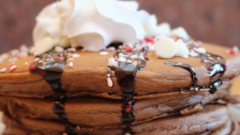 Chocolate pancakes whipped cream