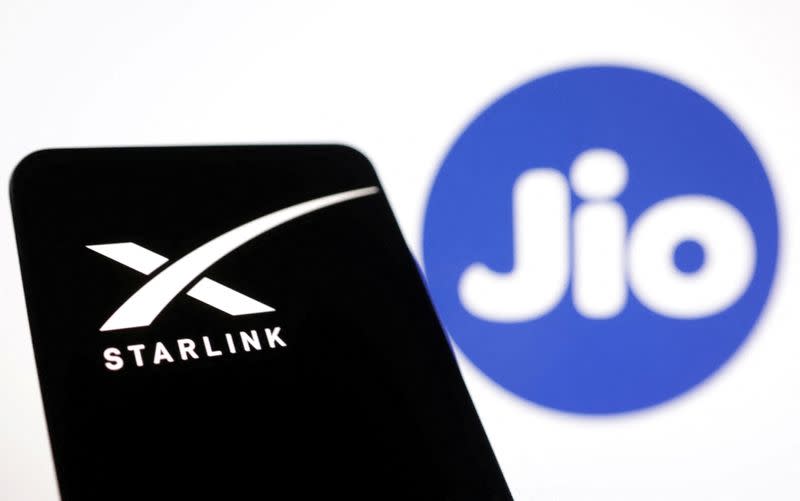 Illustration shows Starlink and Jio logos
