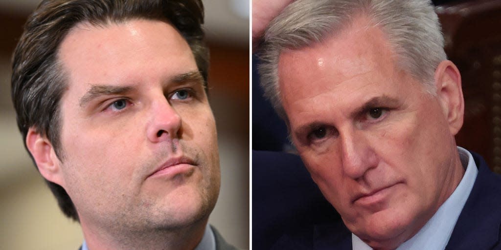A composite image of Matt Gaetz and Kevin McCarthy.