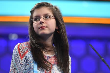 May 31, 2017; National Harbor, MD, USA; Gabrielle Brown spelled the word fauve (a member of a movement of French artists) correctly during the 2017 Scripps National Spelling Bee at the Gaylord National Resort and Convention Center. Mandatory Credit: Jack Gruber-USA TODAY NETWORK