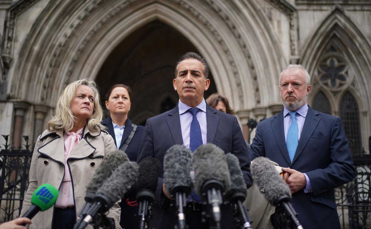 Parents of Grace O'Malley-Kumar, Dr Sanjoy Kumar (centre) and Dr Sinead O'Malley (left) speak to the media outside the Royal Courts of Justice in central London, after the Court of Appeal refused to change the sentence of Valdo Calocane, who was given an indefinite hospital order for the manslaughter of Barnaby Webber, Grace O'Malley-Kumar and Ian Coates, and the attempted murder of three others, in Nottingham on June 13 last year. Picture date: Tuesday May 14, 2024.