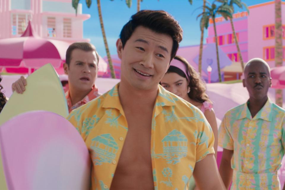 <p>Simu Liu and the rest of the Kens and Barbies look like they stepped straight out of a Lilly Pulitzer catalog with their pastel beachwear. </p>