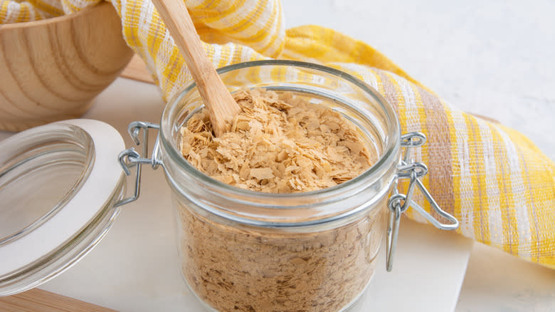 Nutritional yeast in a glass jar