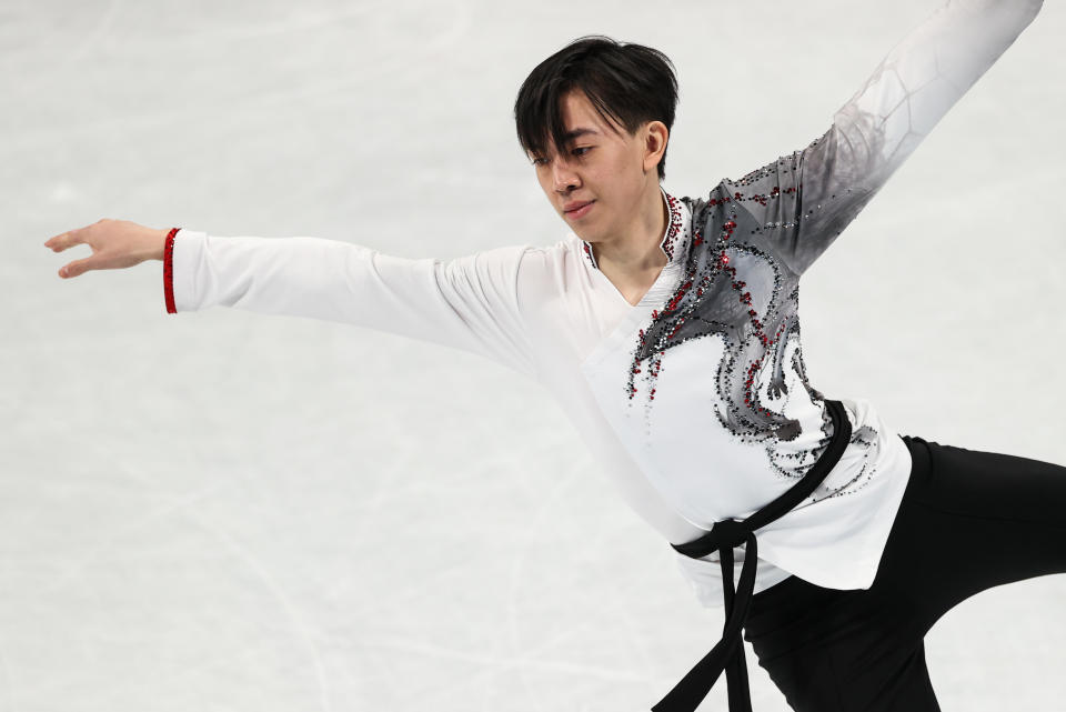 United States' Vincent Zhou skates during the men's free skating team event at the 2022 Winter Olympic Games at Capital Indoor Stadium on February 6, 2022 in Beijing, China. (Liu Lu/VCG via Getty Images)