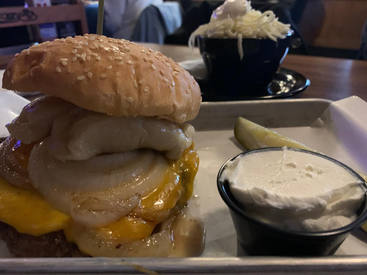 The Bogie was March's burger of the month — topped with homemade potato pierogi, cheddar cheese and sauteed sweet onions — at Whitey's in Richfield.
