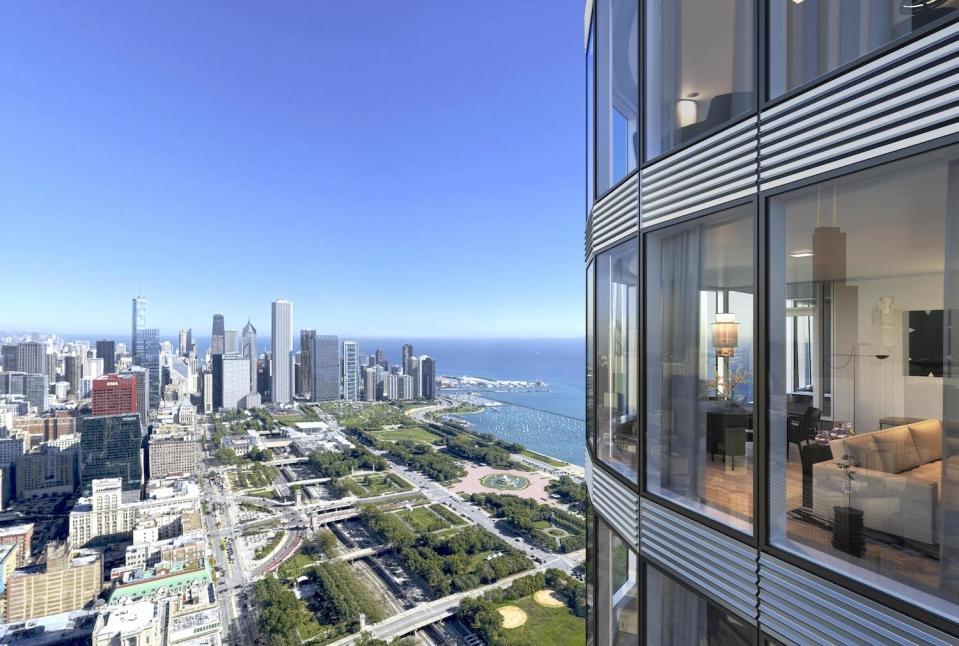 The tower affords sweeping views of the Chicago skyline.