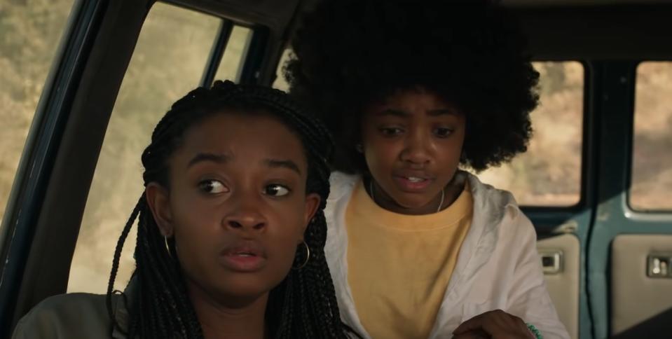 Leah Jeffries and Iyana Halley looking scared in Beast