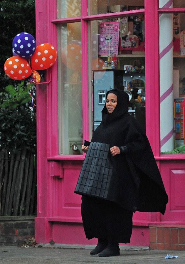 Janet Jackson went for a very conservative look while walking the streets of London. Photo: Xposurephotos.com