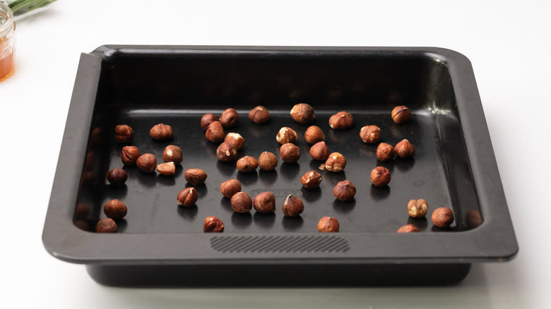 hazelnuts in a roasting tray