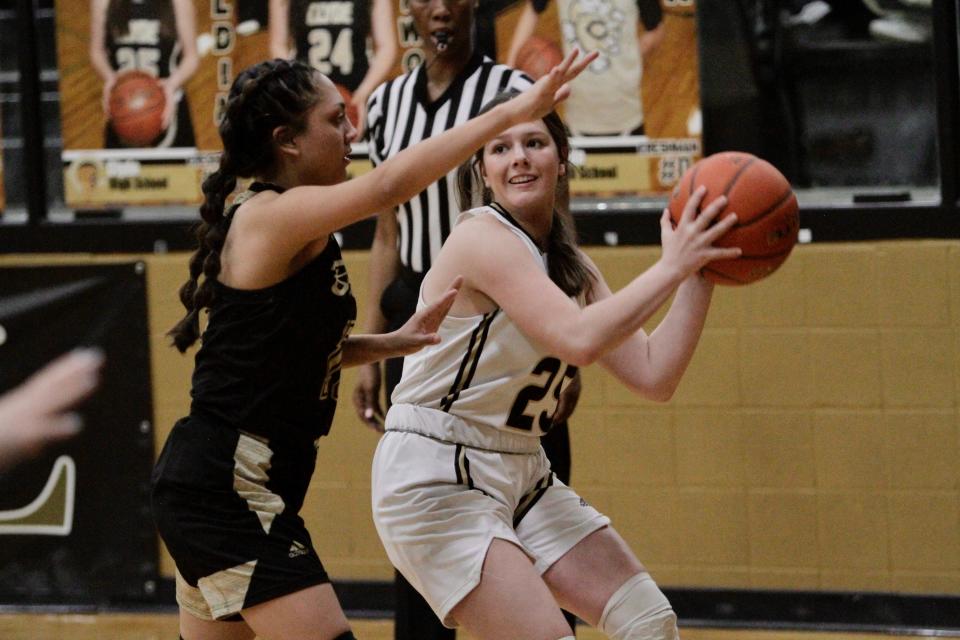 Clyde freshman Morgan Mauldin looks for a pass against Brady.