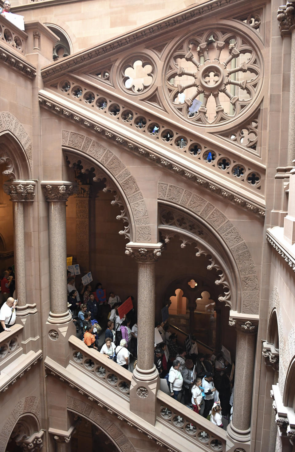 Tenants and members of the Upstate Downstate Housing Alliance from across the state, demand New York Gov. Andrew Cuomo and state legislators pass universal rent control legislation that would strengthen and expand tenants rights across the state of New York before rent laws expire on June 15th during a protest rally at the state Capitol Tuesday, June 4, 2019, in Albany, N.Y. (AP Photo/Hans Pennink)