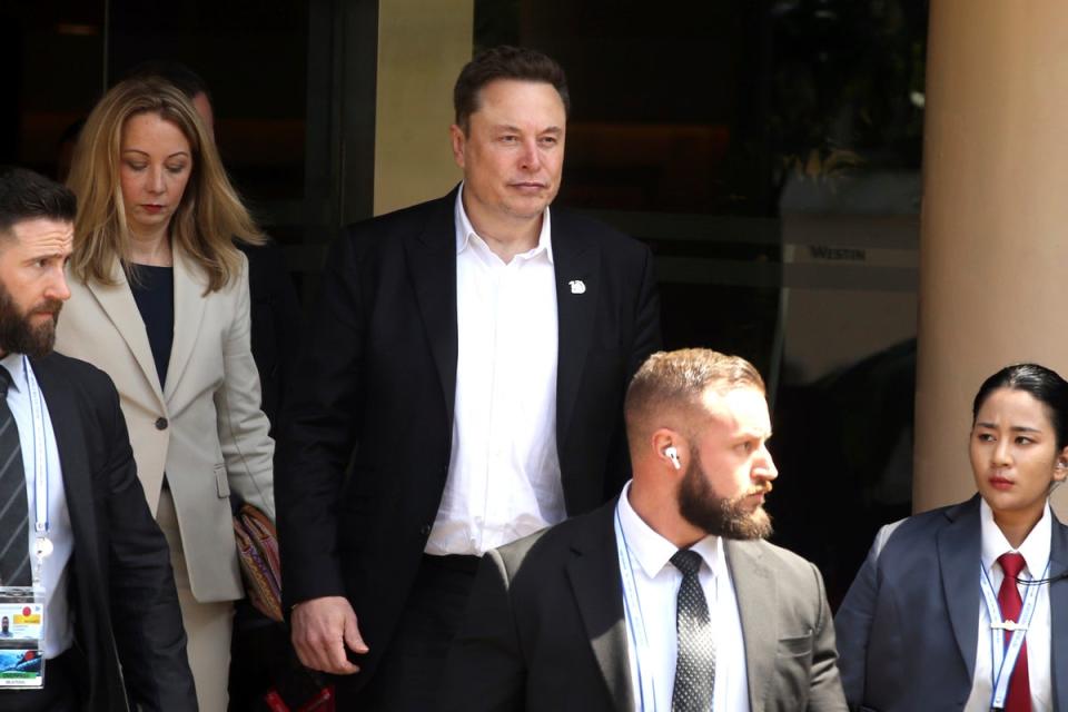 Elon Musk arrives for the 10th World Water Forum in Nusa Dua, Bali, Indonesia on Monday (AP)