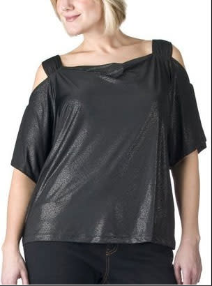 Plus Young Contemporary Cold Shoulder Top - Ebony Glitter - $13.98