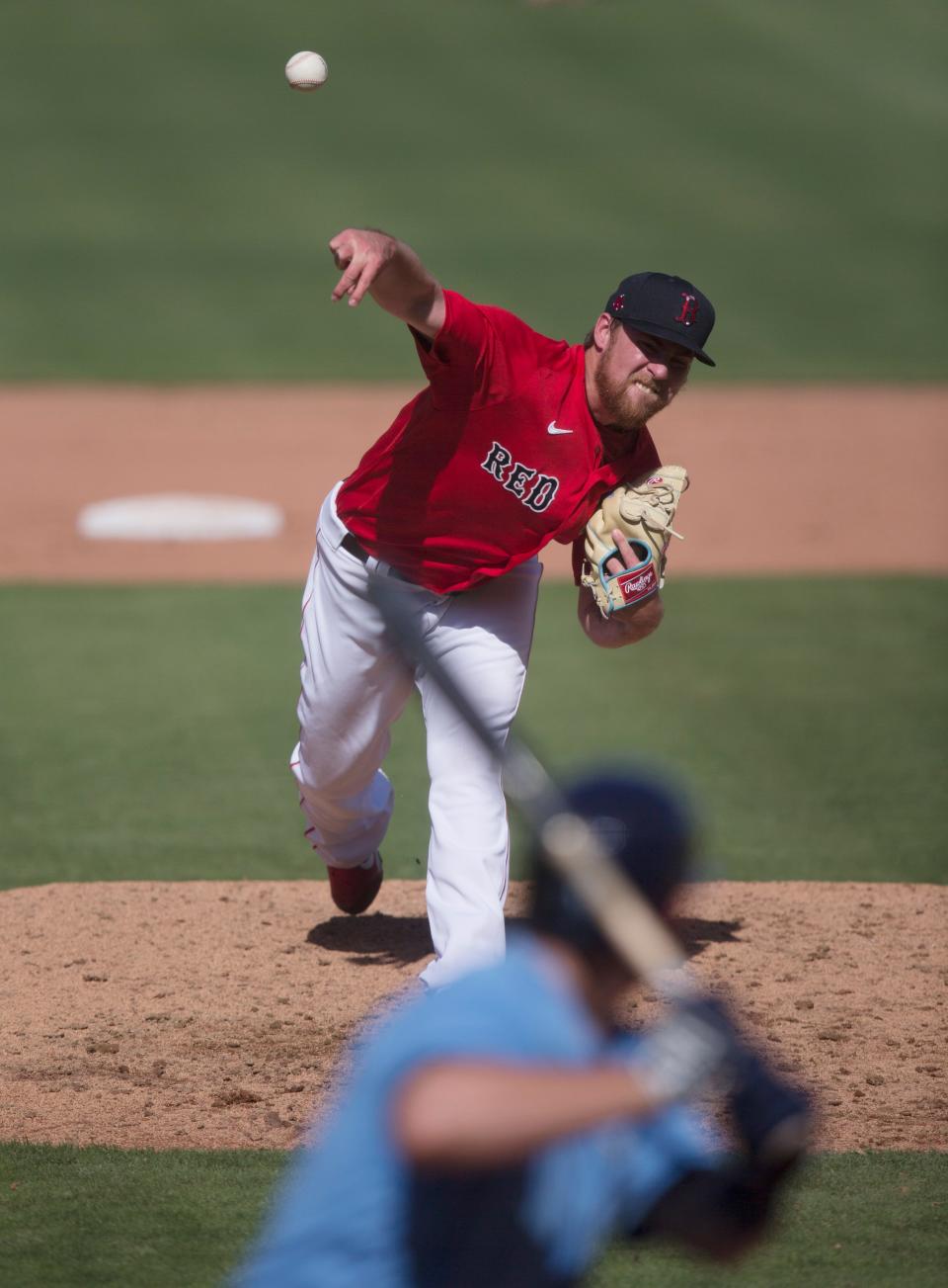 Josh Winckowski pitches for the Boston Red Sox on Tuesday March, 2, 2021 during a spring training game between the Boston Red Sox and Tampa Rays.  