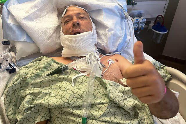 <p>Courtesy KateLynn Davis</p> Rudy Noorlander in the hospital following a surgery on his jaw.