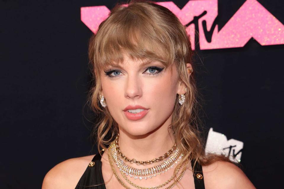 <p>Kevin Mazur/Getty</p> Taylor Swift at the MTV VMAs on Sept. 12, 2023 in Newark, New Jersey