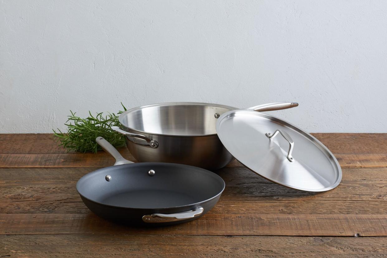 Stainless steel and cast iron pans