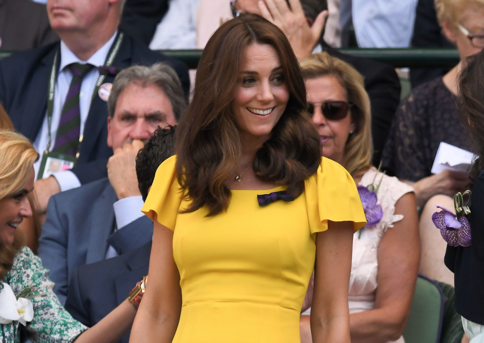 The Duchess of Cambridge takes her seat at Wimbledon. [Photo: Rex]