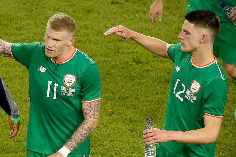 A picture of James McClean and Declan Rice after the friendly against USA in 2018