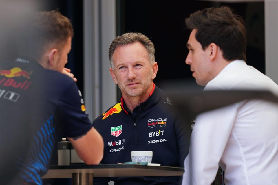 Horner is present in the paddock in Bahrain on Friday (PA Wire)