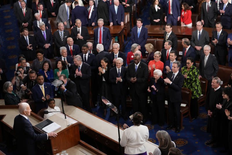 President Joe Biden delivers the annual State of the Union speech to a joint session of Congress at the U.S. Capitol in Washington, D.C., on Thursday. Photo by Pat Benic/UPI