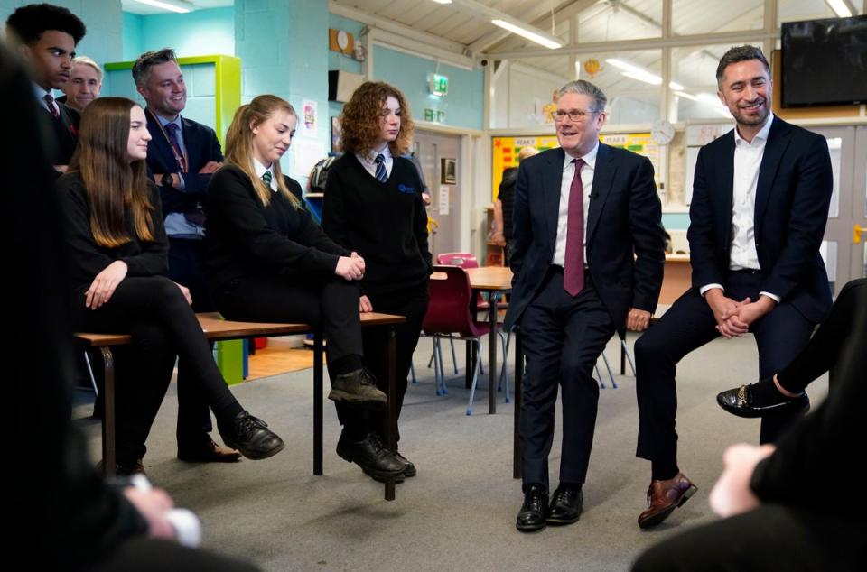 Damien Egan with Sir Keir Starmer at his old school; Hanham Woods Academy School (PA)