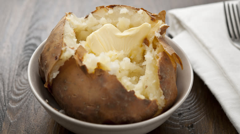large baked potato in bowl
