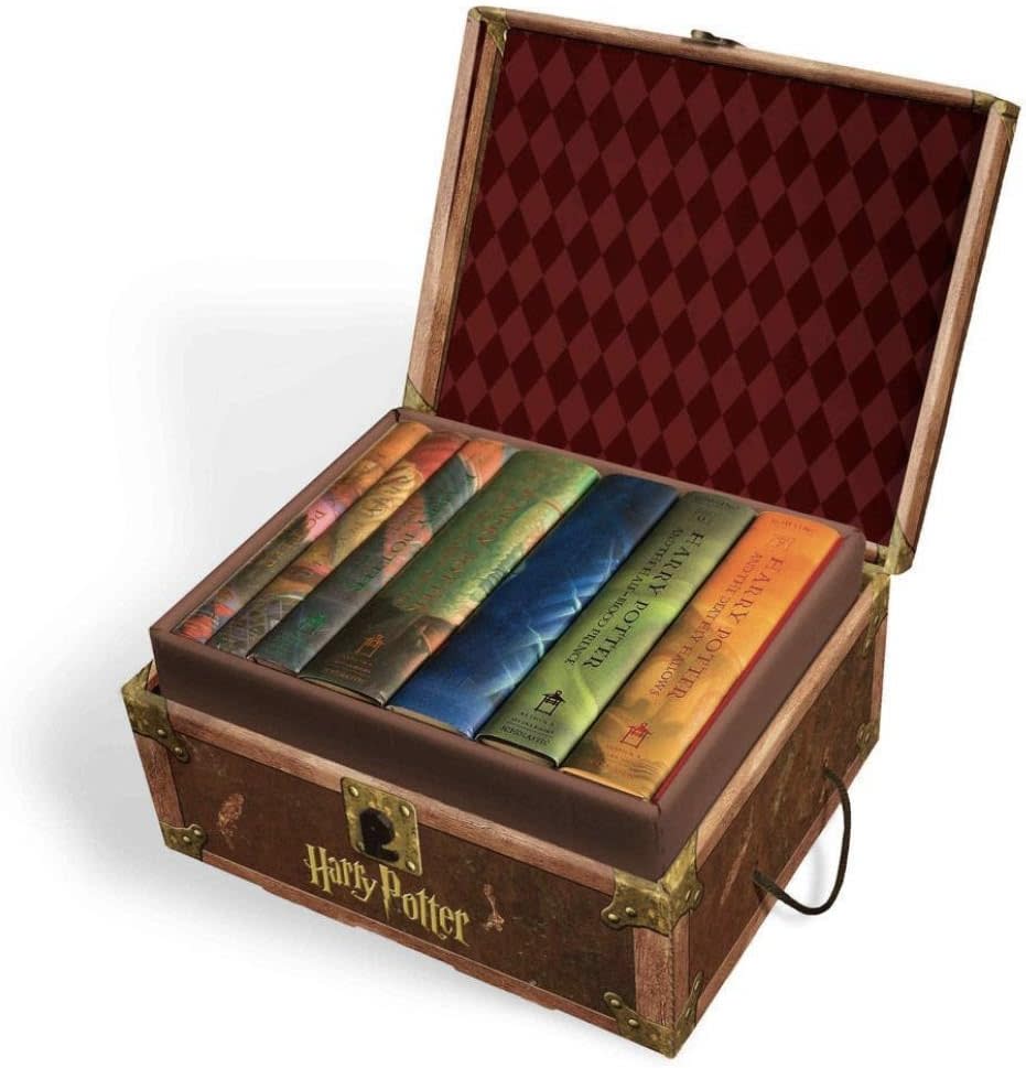 Harry Potter Books Set #1-7 in Collectible Trunk-Like Toy Chest Box, Decorative Stickers Included by Harry Potter