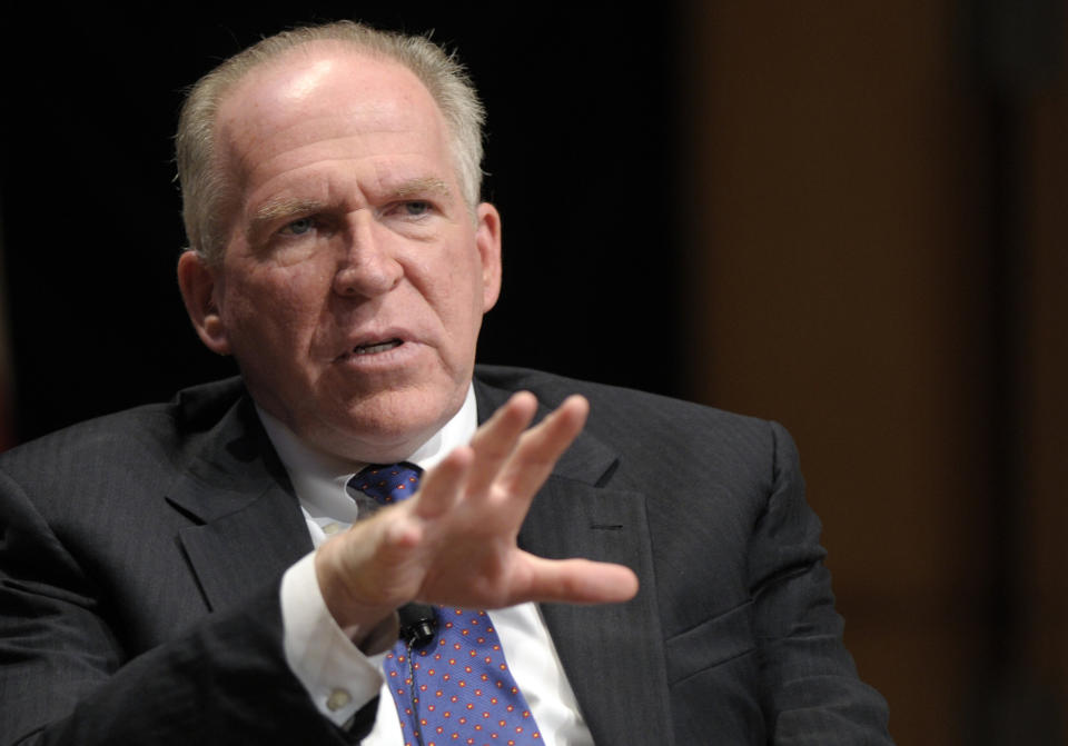 FILE - In this Sept. 7, 2011 file photo, John Brennan, Assistant to the President for Homeland Security and Counterterrorism, speaks in Washington. U.S. bomb experts are picking apart a sophisticated new al-Qaida improvised explosive device, Brennan said Tuesday. (AP Photo/Susan Walsh, File)