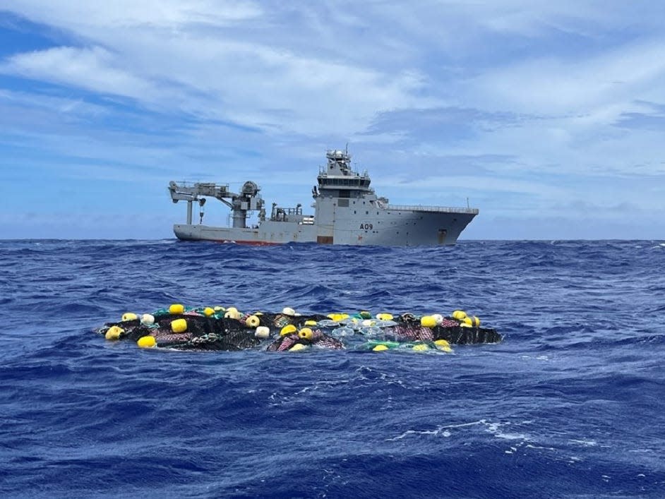 Bales of cocaine trapped in a net in the Pacific Ocean