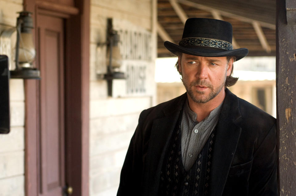 <a href="http://movies.yahoo.com/movie/1809781728/info" data-ylk="slk:3:10 to Yuma;elm:context_link;itc:0;sec:content-canvas" class="link ">3:10 to Yuma</a> (2007): The original 1957 Western didn't need to be remade, but director James Mangold not only remains true to its roots but expands on them in ways that are thrilling and thoroughly entertaining. Crowe, as the dangerous Ben Wade, does whatever he wants, whenever he wants. He comes off like a gentleman, quoting scripture and drawing detailed sketches of the various people he meets on his travels. But he's still a killer through and through, and Crowe, with his infinite capacity for both charm and darkness, reveals all the colors of his character's personality subtly, brilliantly. His mano-a-mano verbal sparring with fellow heavyweight actor Christian Bale, as the rancher tasked with escorting Wade to the train that'll take him to prison, is a joy to watch.