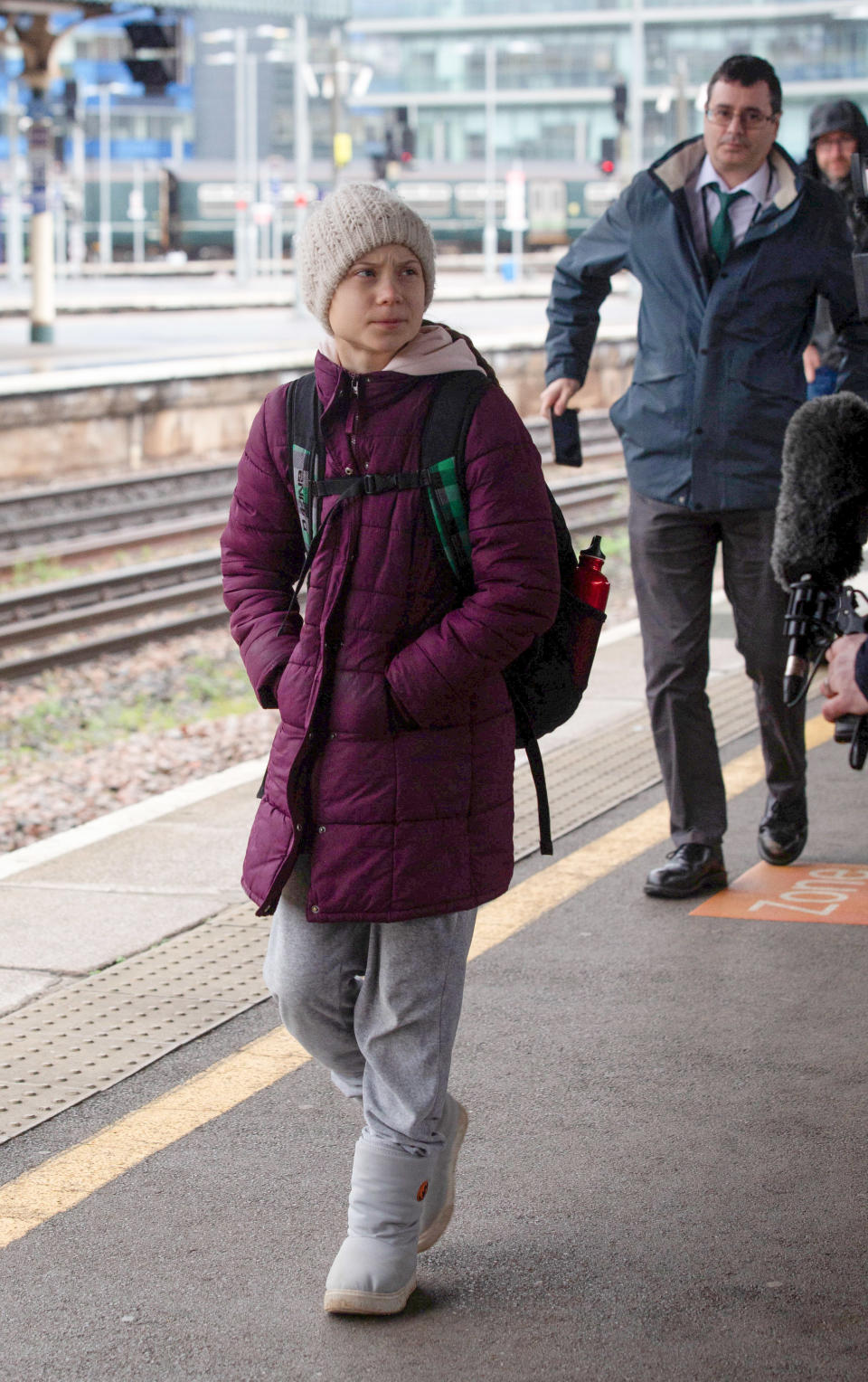 Climate campaigner Greta Thunberg arrives at Bristol Temple Meads train station. (SWNS)