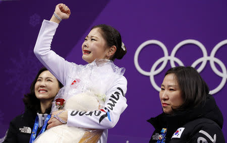 Figure Skating - Pyeongchang 2018 Winter Olympics - Women Single Skating free skating competition final - Gangneung Ice Arena - Gangneung, South Korea - February 23, 2018 - Kim Ha-Nul of South Korea reacts to her score. REUTERS/Phil Noble