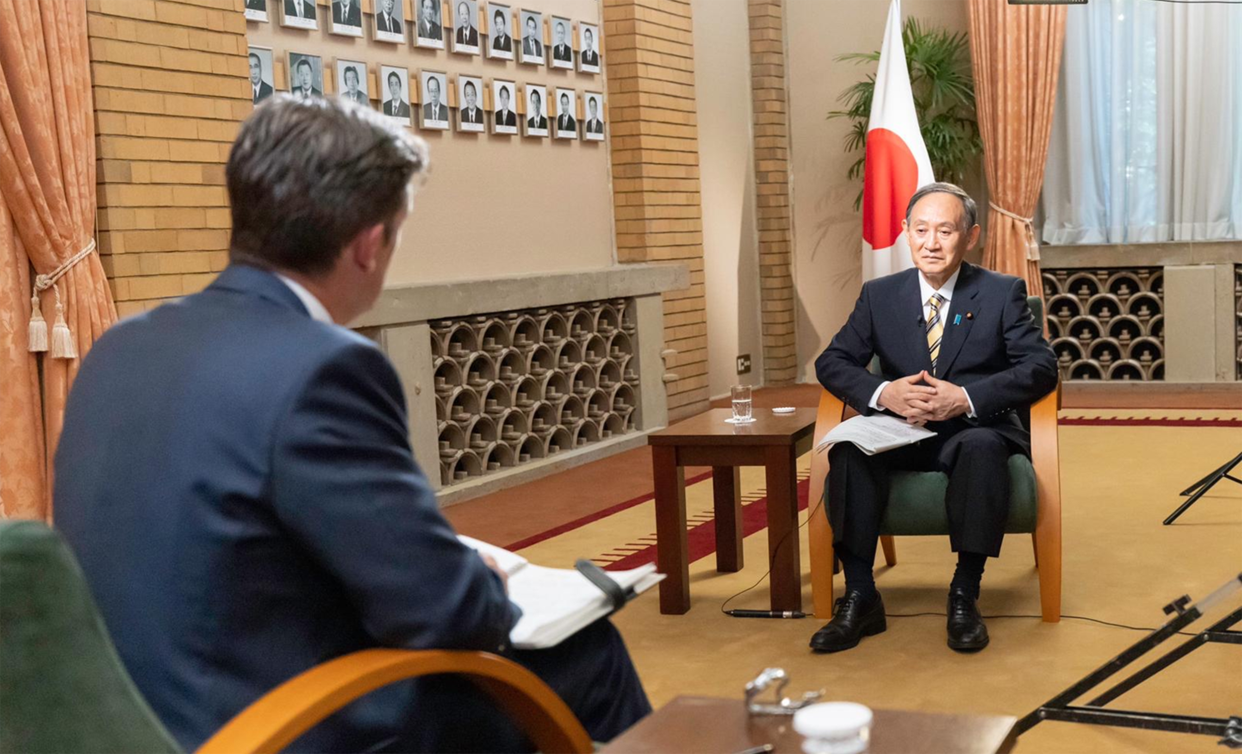 Image: Keir Simmons interviews Japan's Prime Minister Yoshihide Suga in Tokyo. (NBC News)