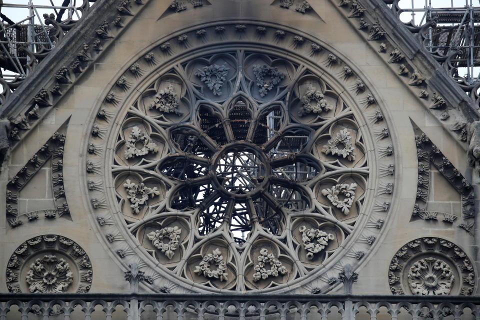 View of Notre-Dame Cathedral after a fire devastated large parts of the gothic gem in Paris, France April 16, 2019. A massive fire consumed the cathedral on Monday, gutting its roof and stunning France and the world.  REUTERS/Gonzalo Fuentes