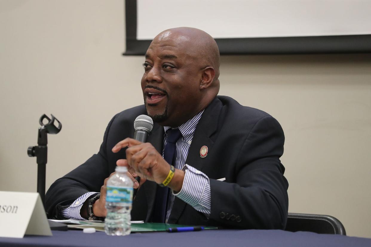 Savannah's incumbent Mayor Van Johnson responds to a question during a forum on Monday, October 2, 2023 at Armstrong Center.