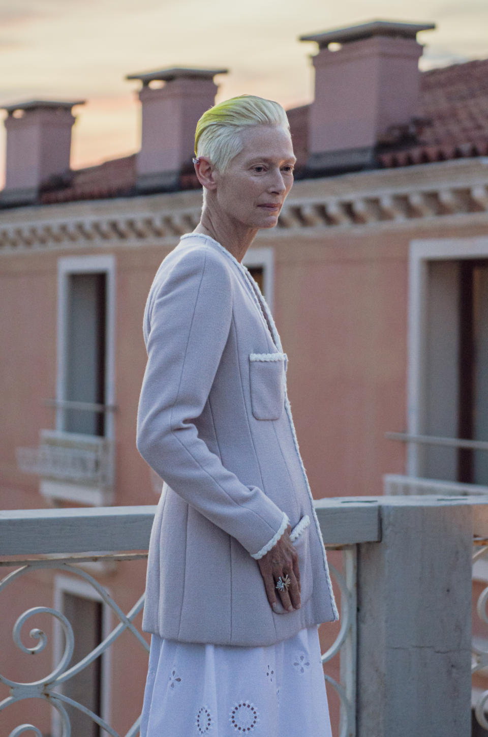 Tilda Swinton in Chanel couture spring 2022 at the 79th Venice Film Festival.