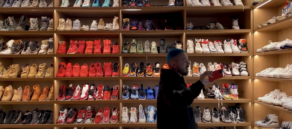 J Balvin's shoe wall organized by color