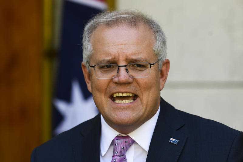 Australian Prime Minister Scott Morrison speaks to the media during a press conference at Parliament House in Canberra.