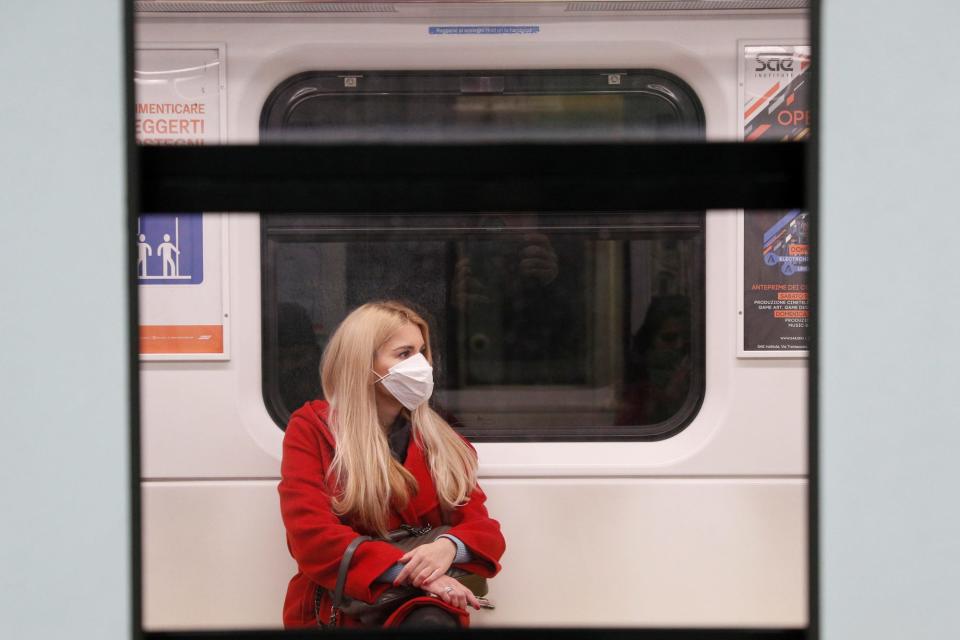 coronavirus train milan face mask