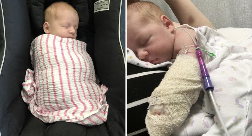 These photos were taken almost 12 hours apart, showing how quickly Lyla fell ill. Source: Megan Cockburn