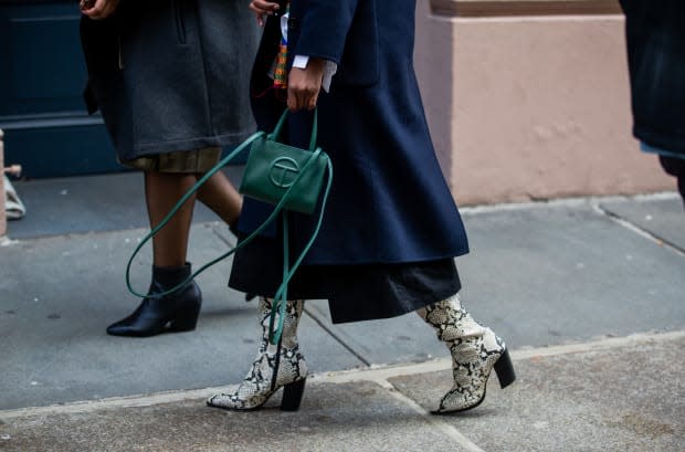 Telfar's Small Dark Olive Shopping Bag, pictured at New York Fashion Week.