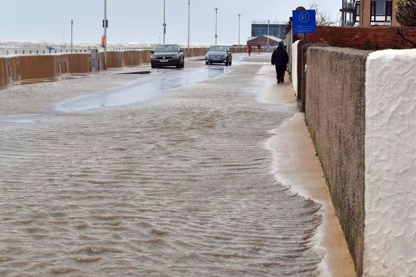 A flooded South Parade in West Kirby, Wirral.