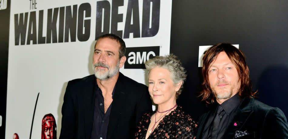 Jeffrey Dean Morgan, Melissa McBride and Norman Reedus arrive at the Premiere Of AMC's 'The Walking Dead' Season 9 at the DGA Theater