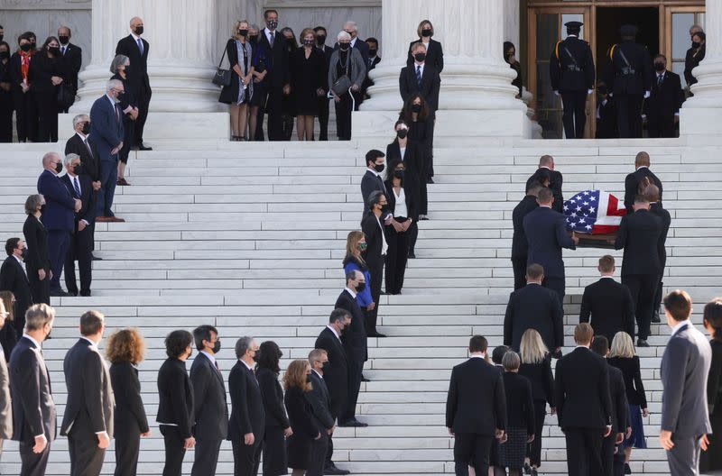 Casket of the late Supreme Court Justice Ruth Bader Ginsburg arrives at the U.S. Supreme Court in Washington